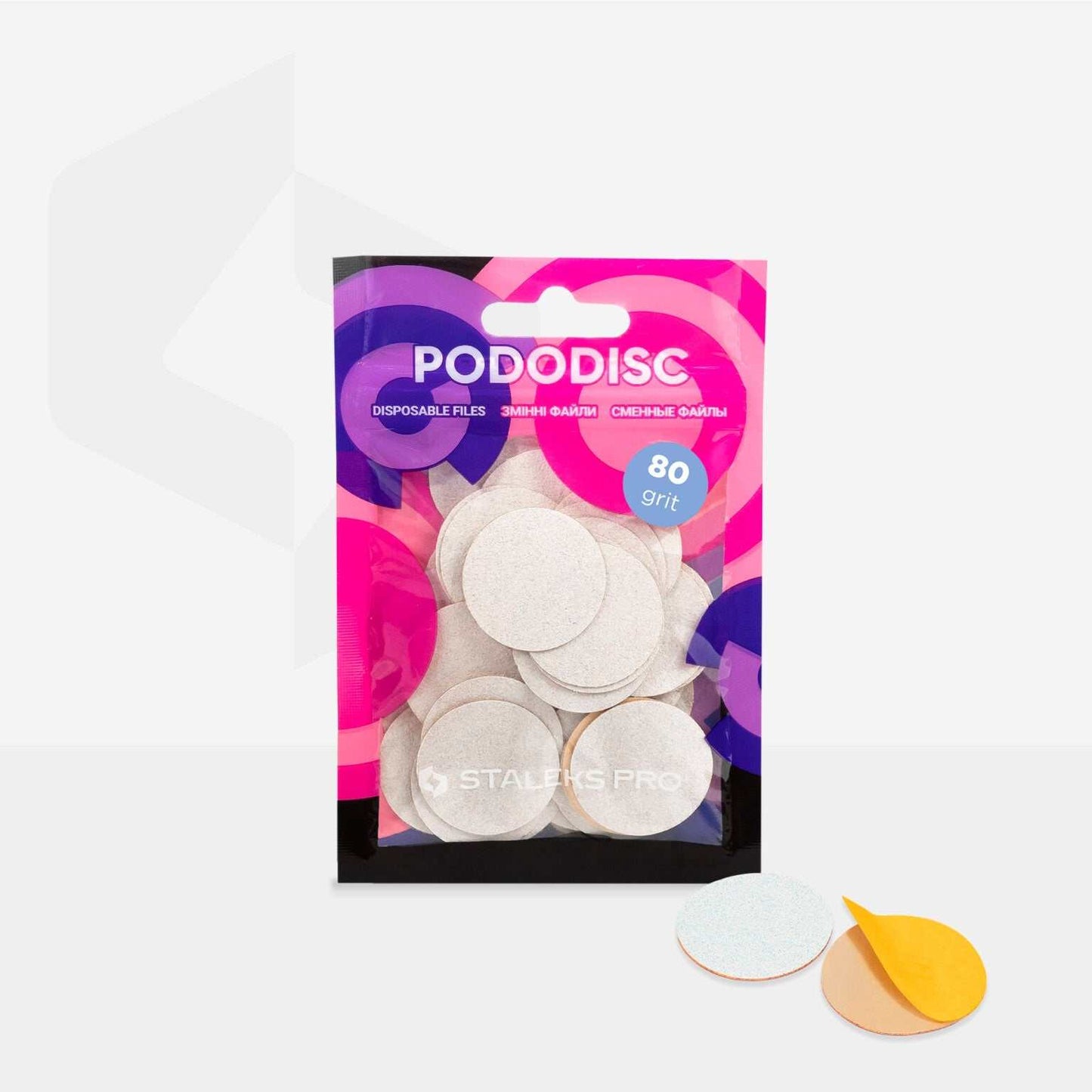 Staleks abrasifs Pododisc L 80 grit, 25 mm size, 50 pieces, high-quality silicone carbide abrasive.
