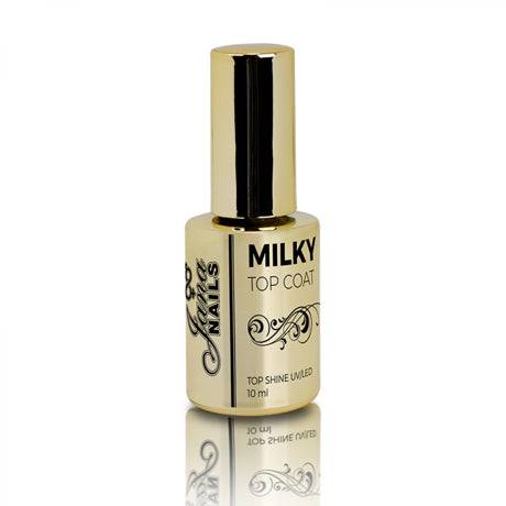 Milky Top Coat 10 ml bottle for natural finish nails.