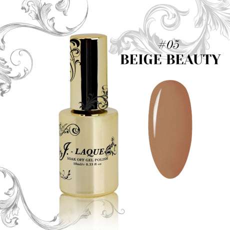 J-Laque 05 Beige Beauty gel polish bottle and swatch.