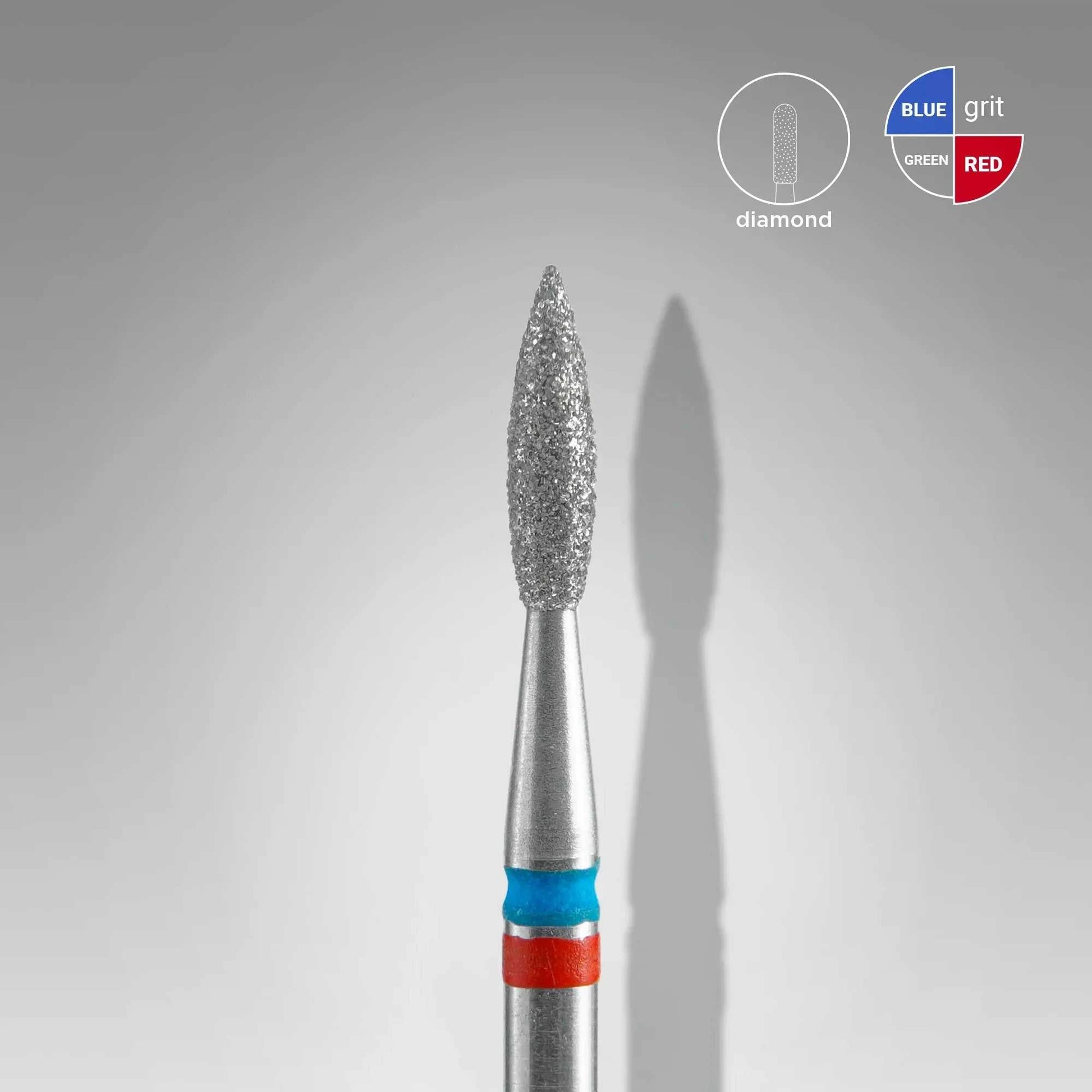 Staleks Diamond DUO Flame Red-Blue 2.1 mm for nail treatment, fine-medium grit, stainless steel.