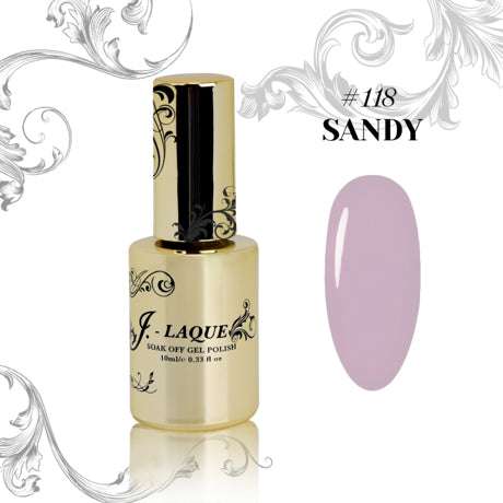 J-Laque 118 Sandy gel polish bottle and color sample.