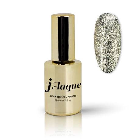 J-Laque 122 Diamonds gel polish bottle with glitter swatch.