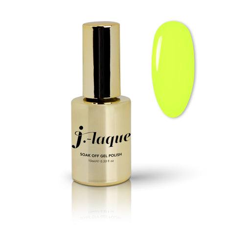 J-Laque 143 Lifeguard gel polish bottle with neon yellow swatch.