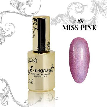 J-Laque 167 Miss Pink gel polish bottle with swatch.