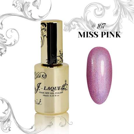 J-Laque 167 Miss Pink gel polish bottle with swatch.