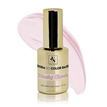 Duragel Pastel Color Base in Blushy Cheek shade, 10 ml bottle with soft pastel pink hue.