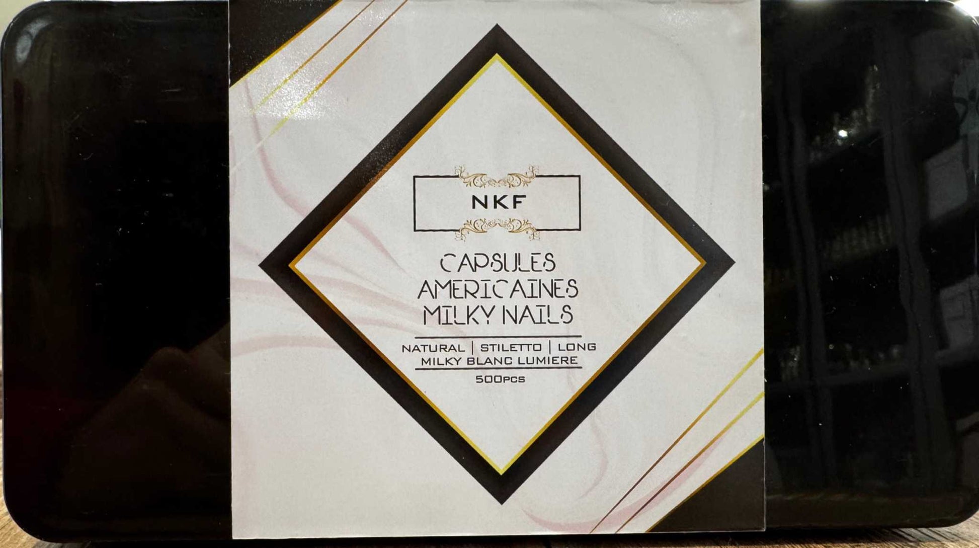 Blanc Lumière Natural Stiletto Long Soft Gel Tips packaging for Milky Nails, 500pcs.