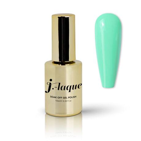 J-Laque 280 Toccami gel polish in elegant gold bottle with vibrant mint swatch.