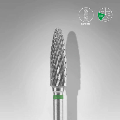 Staleks Carbide Corn Green 4mm, 14mm professional use bit, durable, heat-resistant, suitable for sterilization, green coarse grain.