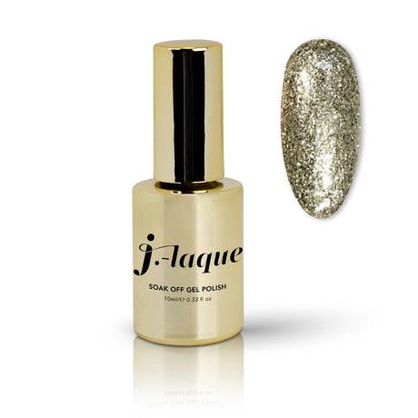 J-Laque 69 Treasure soak off gel polish, gold glitter finish.