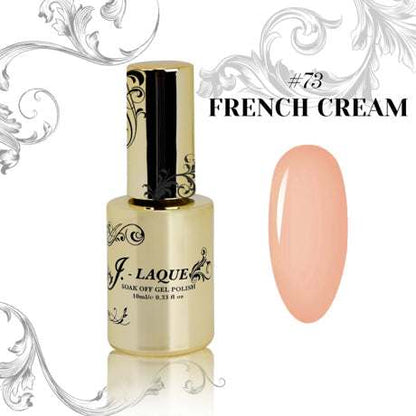 J-Laque 73 French Cream gel polish bottle with swatch.
