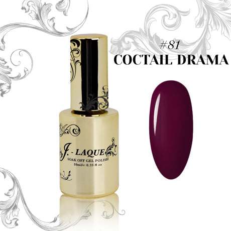 J-Laque 81 Coctail Drama gel polish with vibrant, opaque burgundy shade.