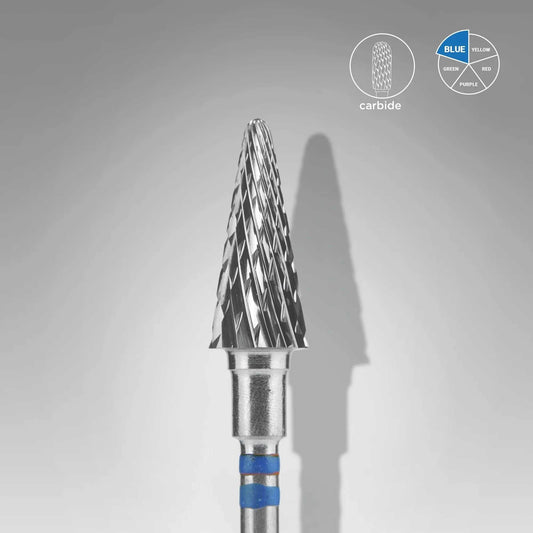 Staleks Carbide Cone Blue 6 mm for professional manicure and pedicure, left-handed use.