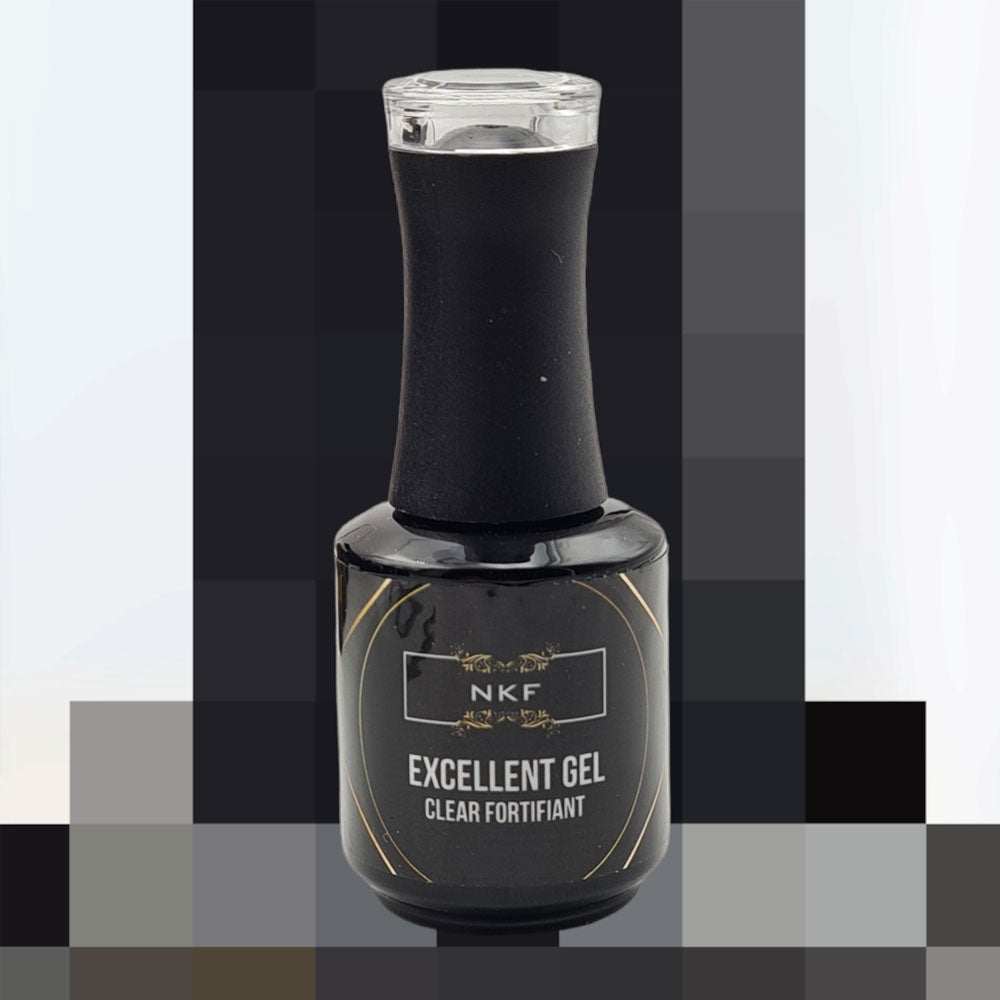 Excellent Gel Clear Fortifiant NKF 15 ml bottle with black cap, soak-off formula.