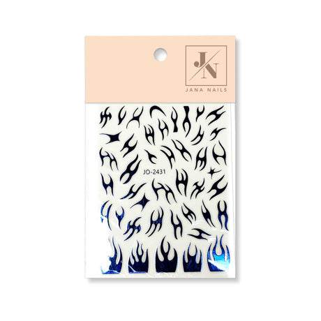 Metallic blue nail stickers, Race Me! design, flexible and easy to apply.