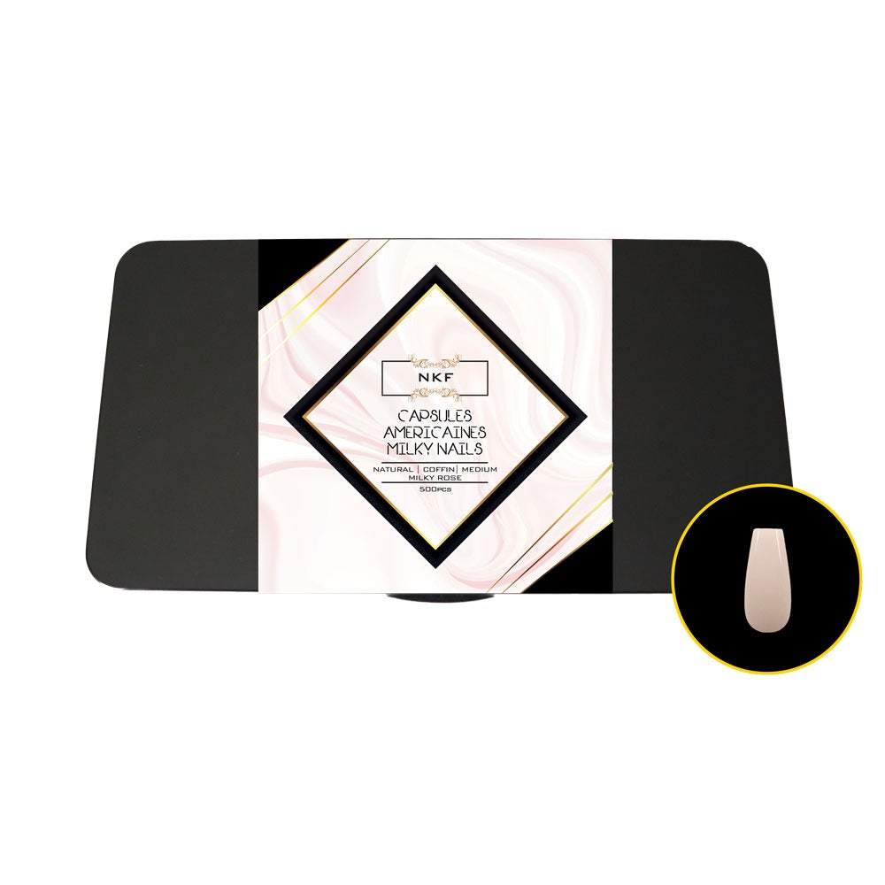 Milky Rose Natural Coffin Medium Soft Gel Tips for nail extension, American method, 500 pieces.