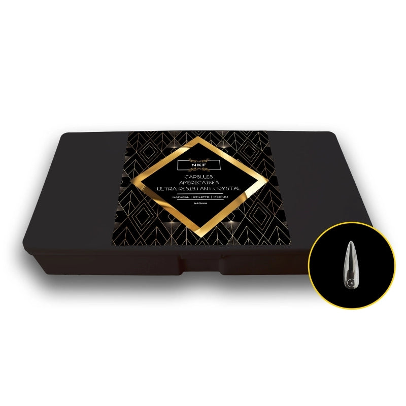 NKF Ultra Resistant Crystal Natural Soft Gel Tips – Stiletto Medium  – 640 Stk.