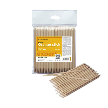 Staleks Orange stick 150 mm, pack of 100, made from natural wood, durable and precise for nail care.