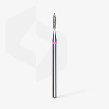 Staleks Diamond Safe Flame Red 1.4mm bit with stainless steel, 8mm length, and fine grain for nail care.