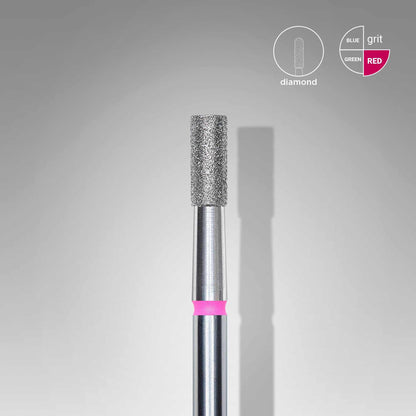Staleks Diamond Cylinder 2.5mm for nail and callus treatment, fine red grit, stainless steel.