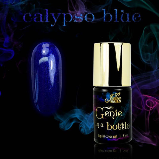 Calypso Blue Genie In A Bottle liquid color gel 5 ml with brush for easy nail application.