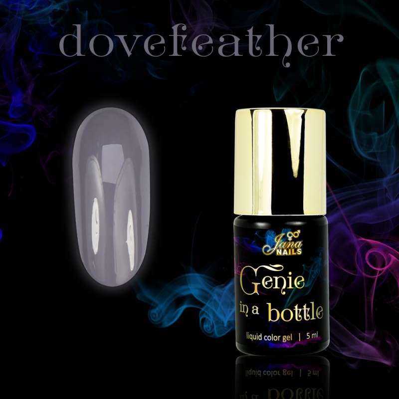 Genie In A Bottle Dovefeather 5 ml liquid color gel with ergonomic brush, highly pigmented for salon use.