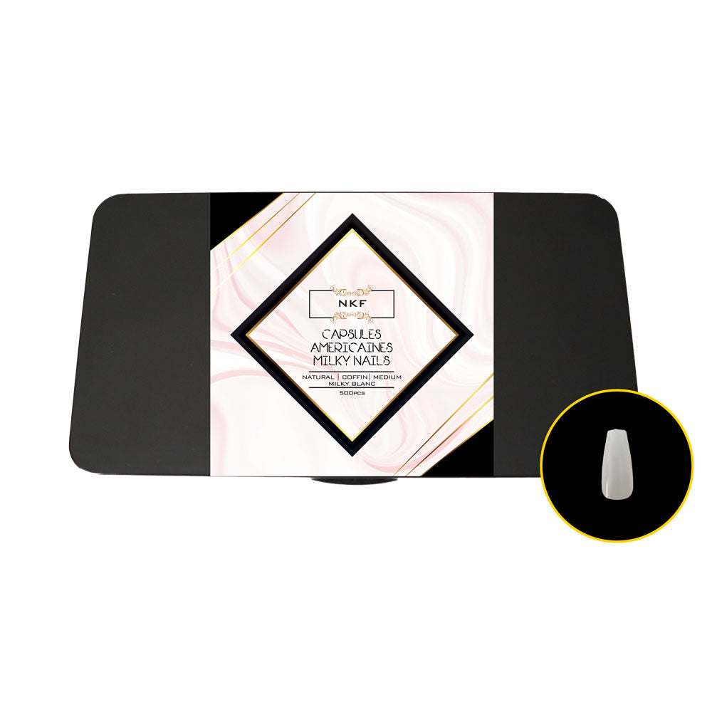 Milky Blanc Natural Coffin Long Soft Gel Tips for nail extension, 500 tips box.