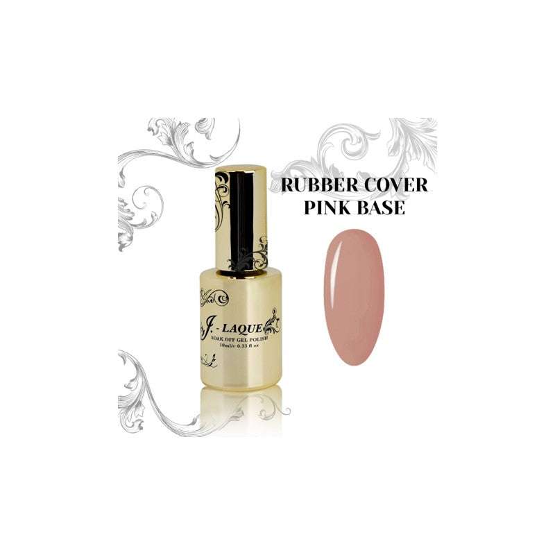 Rubber Base Cover Pink nail polish bottle and color sample.