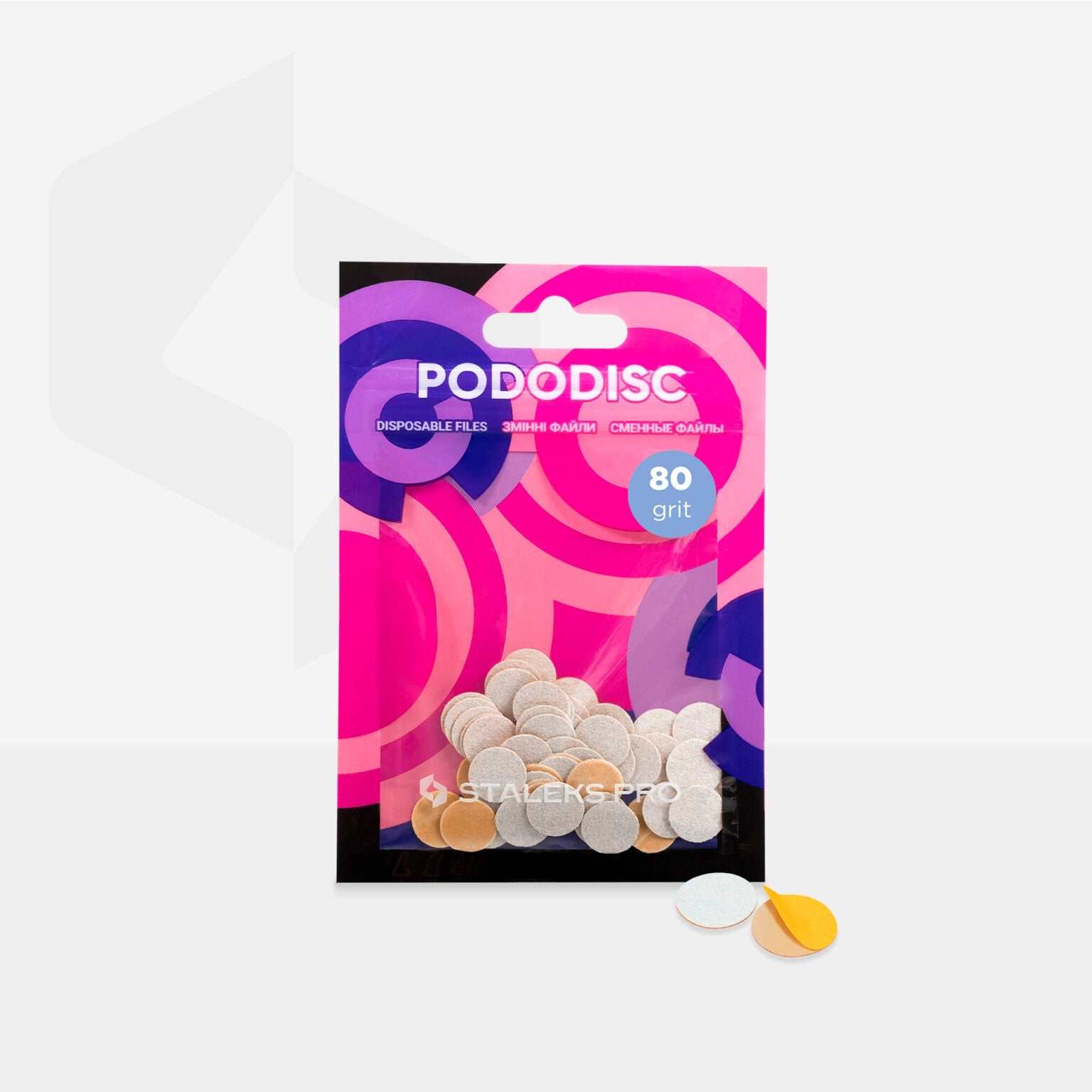 Staleks abrasifs Pododisc XS - 80 grit, high-quality abrasive discs, 10mm size, 50 pieces, reliable adhesion.